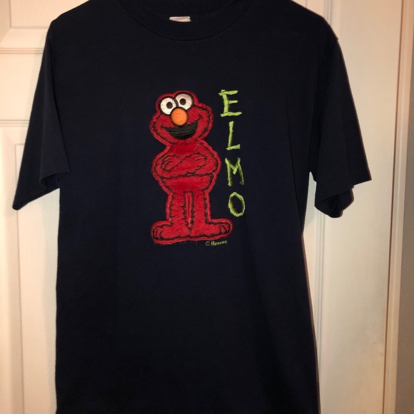 Blitzz Studio, Vintage Navy Blue, Fuzzy Embroidered Elmo T-Shirt - Picture 1 of 2
